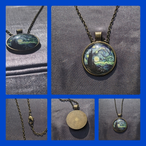 5/$25 Starry night resin glass pendant necklace new in bag, antique bronze color - Picture 2 of 3